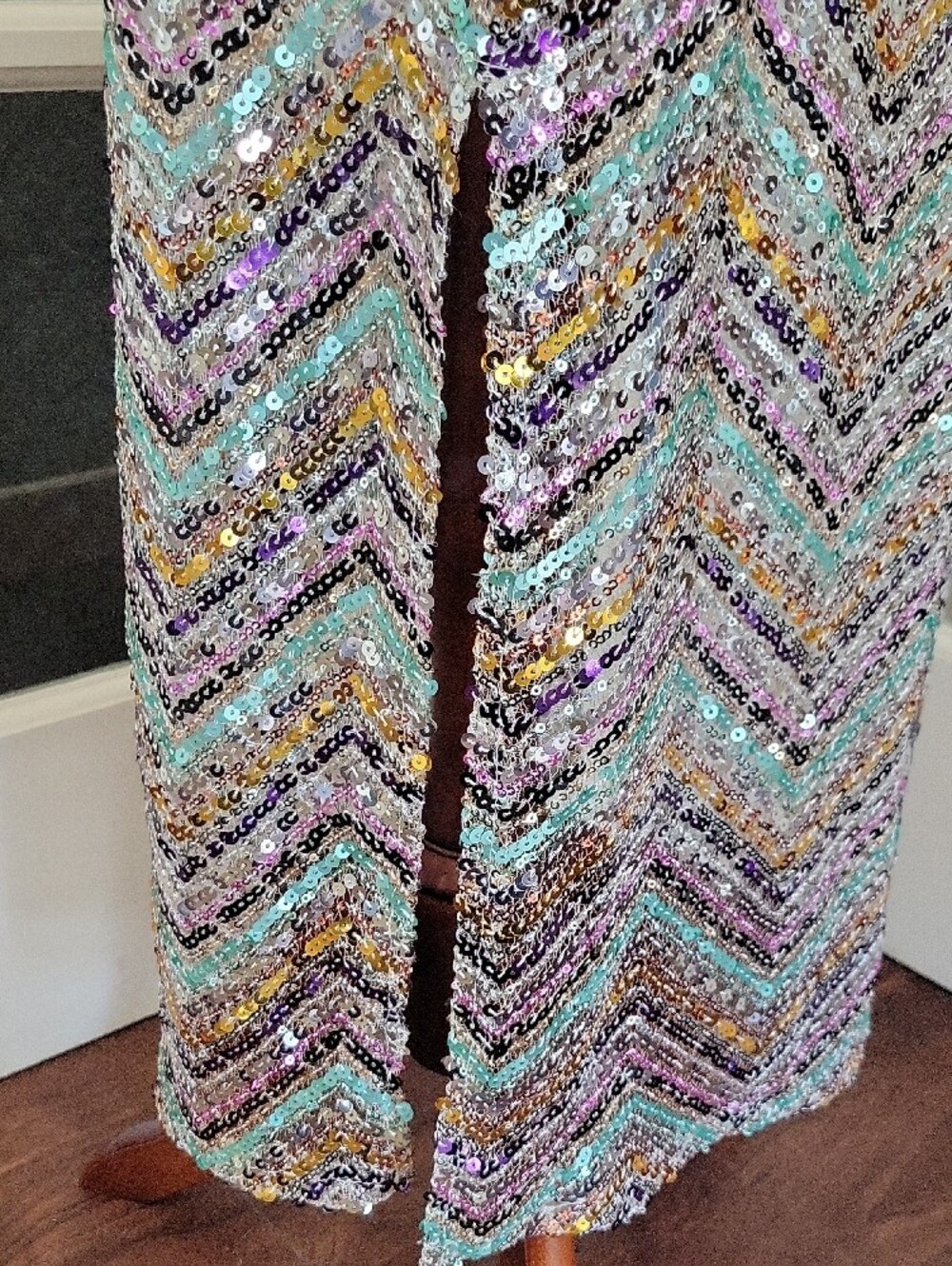 ZARA Limited Edition Sequin Long Sleeve Chevron Midi Dress | Size: L - Picture 6 of 16
